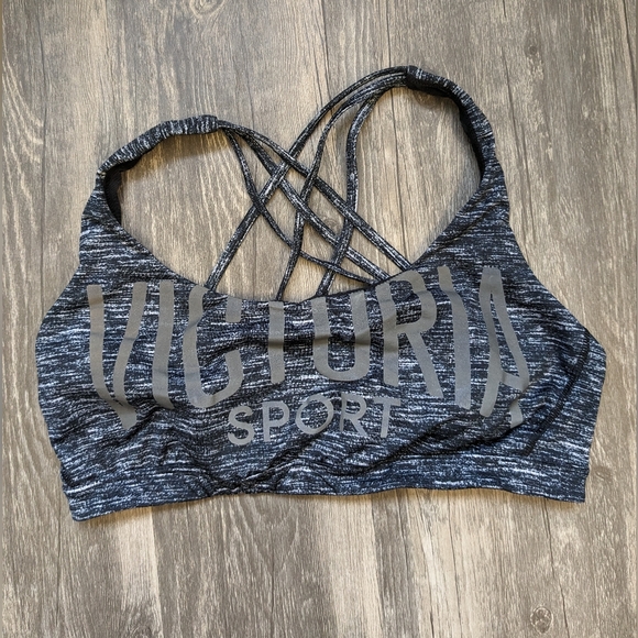 PINK Victoria's Secret Ultimate Sports Bra Straps Charcoal Reflective Logo Large - Picture 1 of 5